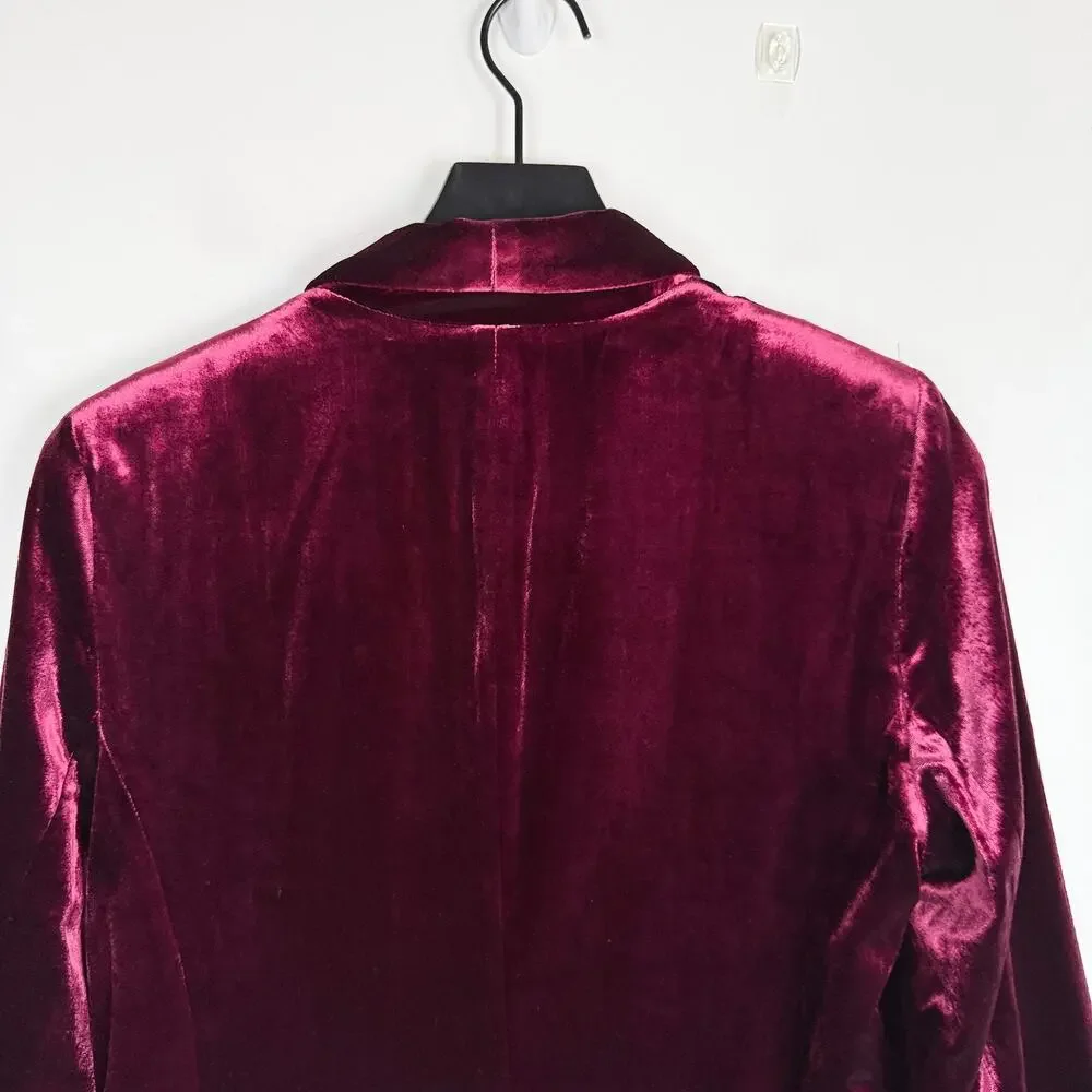 Chico's Velvet Blazer Jacket Burgundy Red Floral Lined - 1 (8-10 US) - Picture 7 of 9